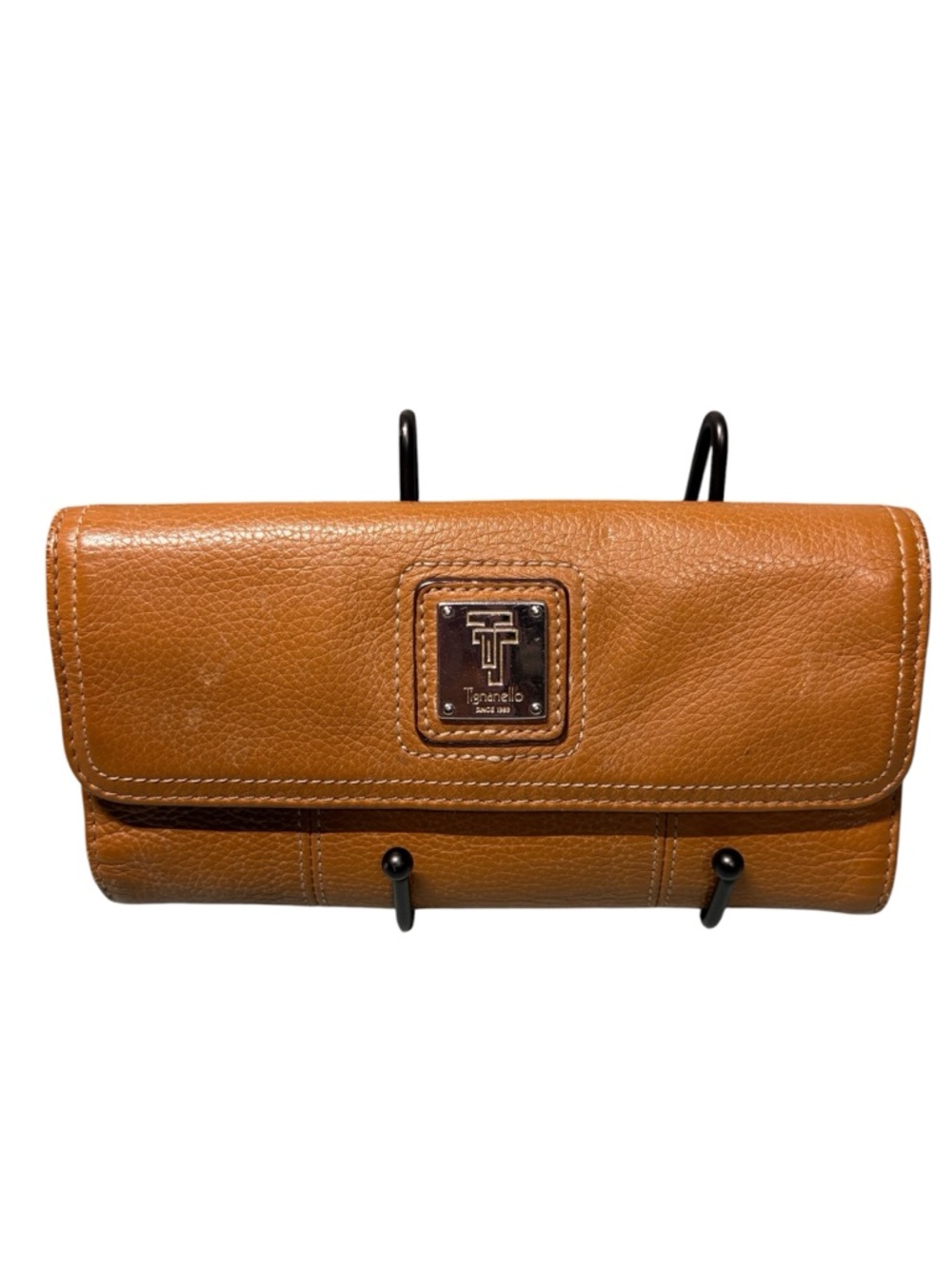 Tignanello Tan Pebbled Leather Flap Organizer Wallet | Paisley Lining